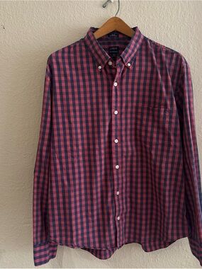 J. Crew Men’s Red & Navy Check Button-Down Performance Shirt 2XL